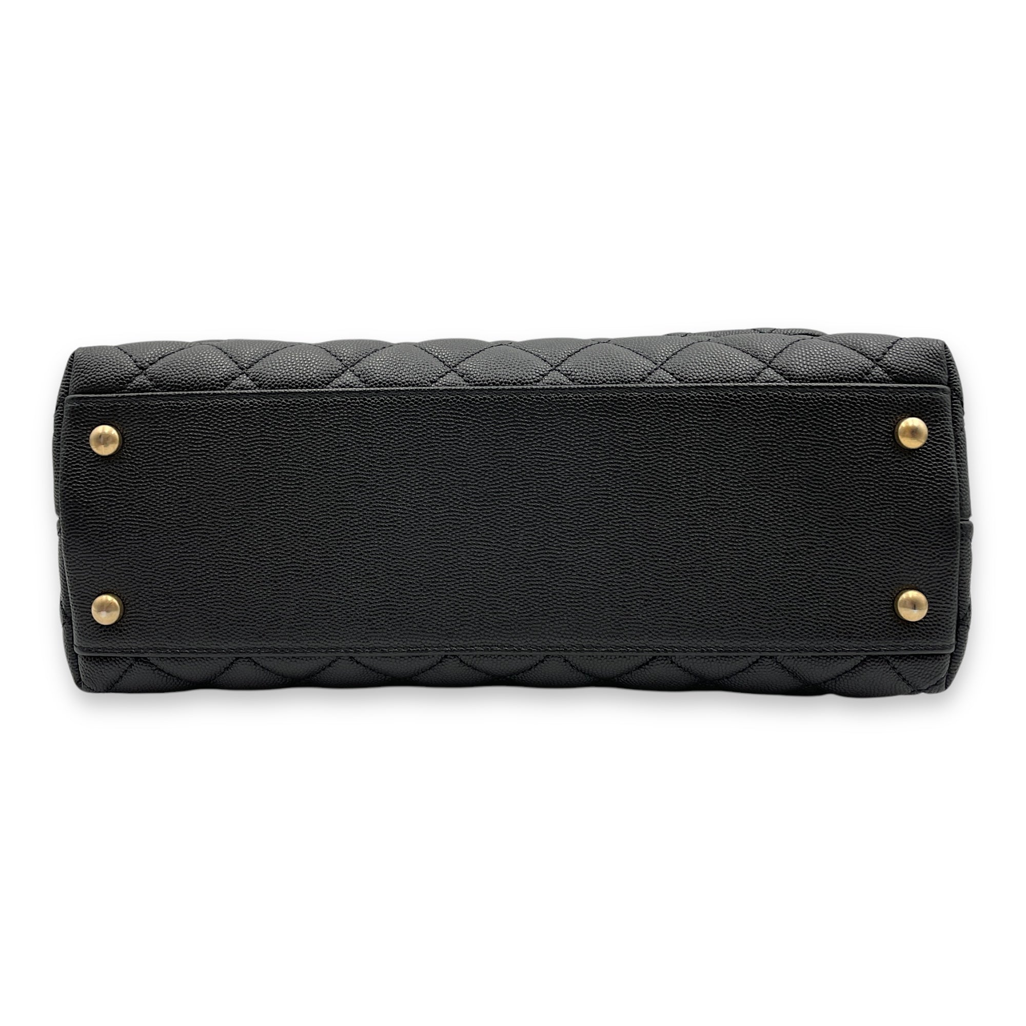 Quilted CoCo Handle (28cm) Medium Black Shoulder Bag in Caviar, elaphe handle, Gold hardware