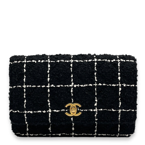 Pearl Crush Black/White Wallet On Chain in Tweed, Gold hardware