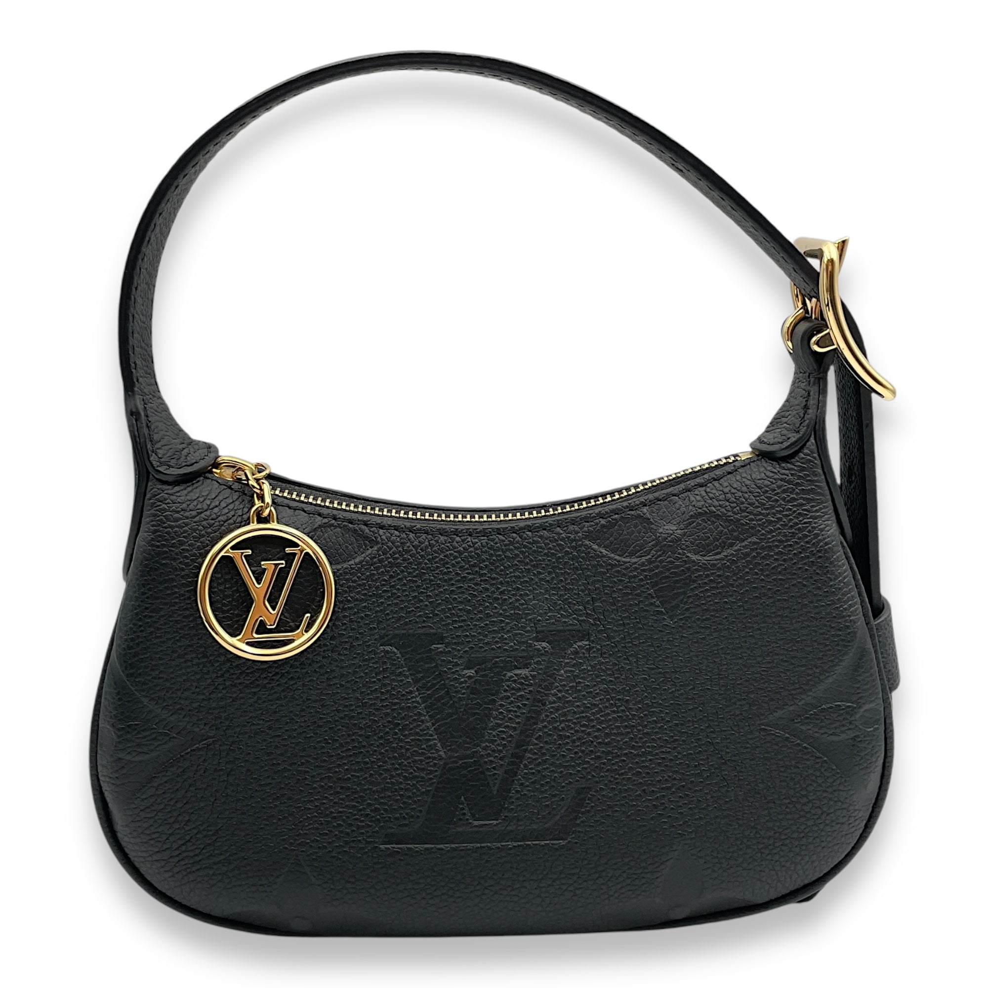 Moon Mini Black Shoulder Bag in Empriente Leather, Gold hardware