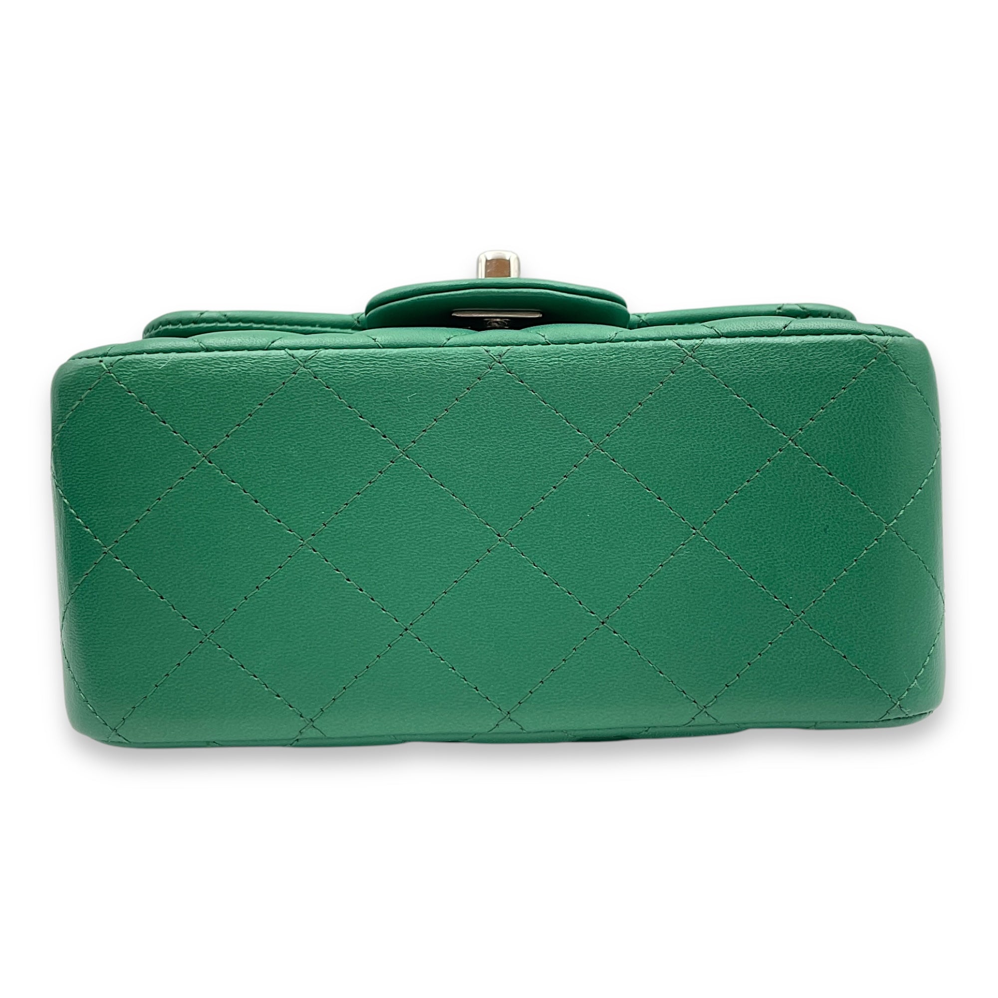 Classic Square Mini Green Crossbody Bag in Lambskin, Silver hardware