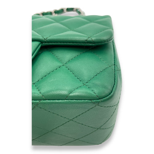 Classic Square Mini Green Crossbody Bag in Lambskin, Silver hardware