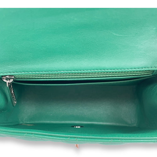 Classic Square Mini Green Crossbody Bag in Lambskin, Silver hardware