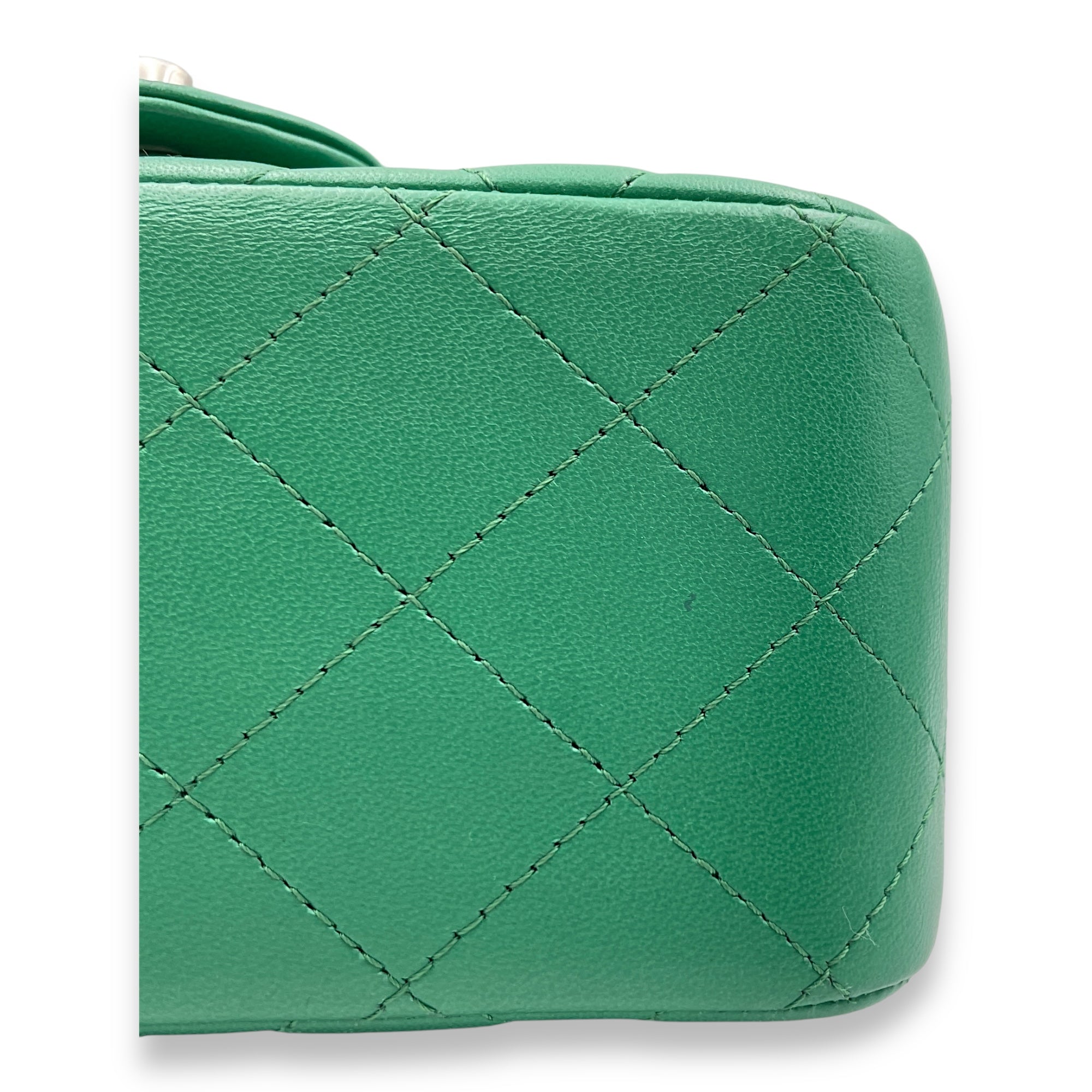 Classic Square Mini Green Crossbody Bag in Lambskin, Silver hardware