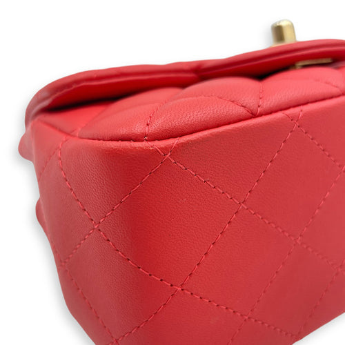 Classic Mini Square Mini Red Crossbody Bag in Lambskin, Gold hardware