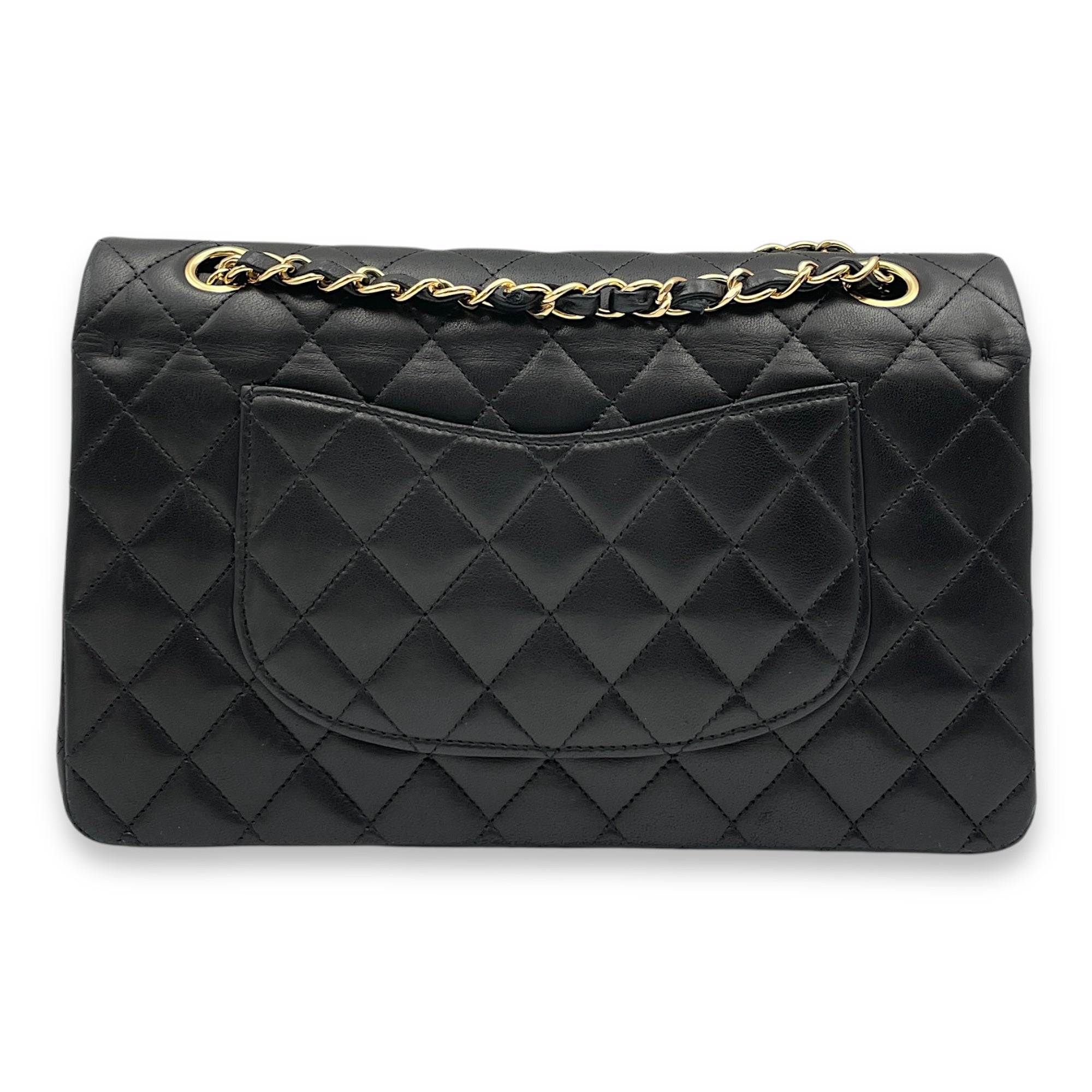 Classic Double Flap Medium Black Shoulder Bag in Lambskin, Gold hardware