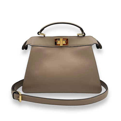 Peekaboo IseeU Small Beige Shoulder Bag in Nappa Leather, Gold hardware