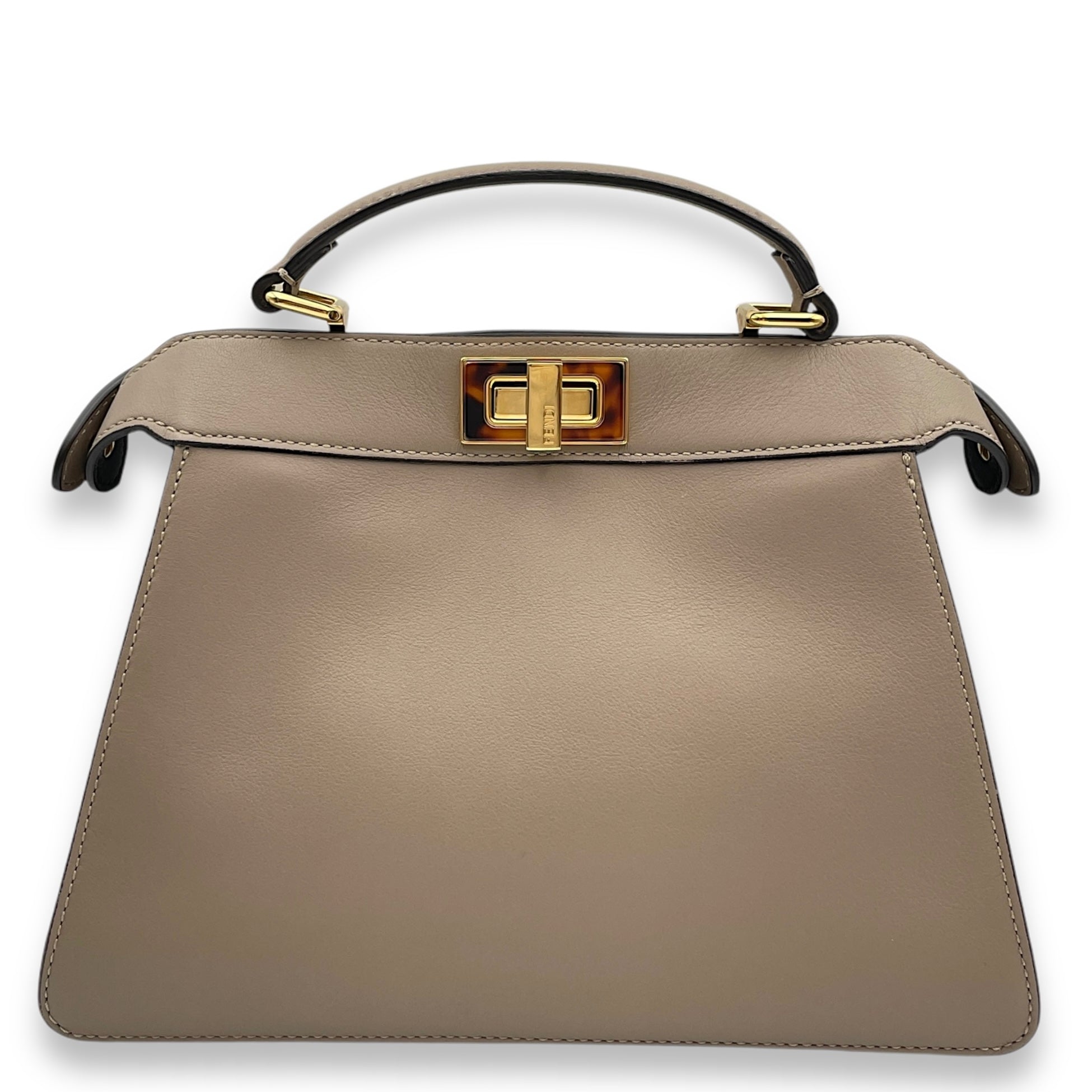 Peekaboo IseeU Small Beige Shoulder Bag in Nappa Leather, Gold hardware