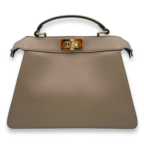 Peekaboo IseeU Small Beige Shoulder Bag in Nappa Leather, Gold hardware