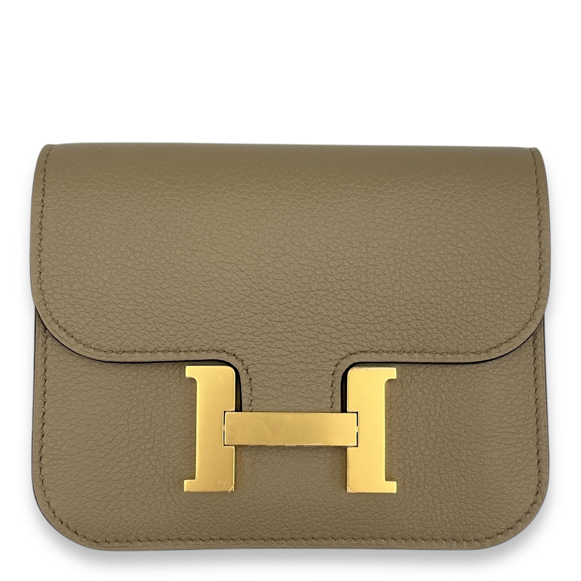 Constance Slim Beige Marfa Wallet in Evercolor, Gold hardware