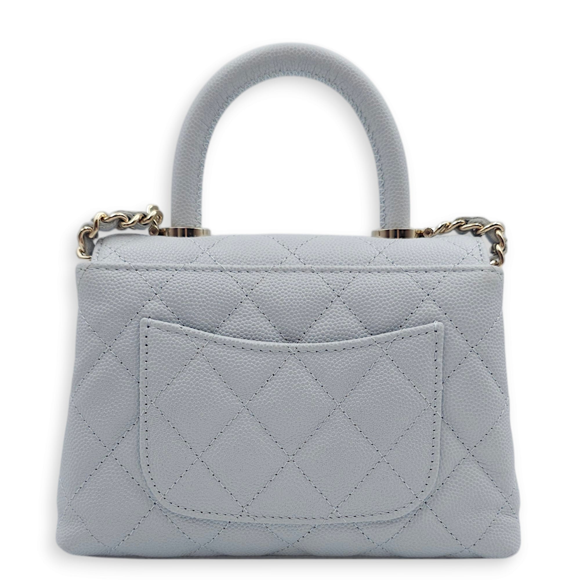 Coco Handle Quilted Micro Bleu Crossbody Bag in Caviar Leather, Gold hardware