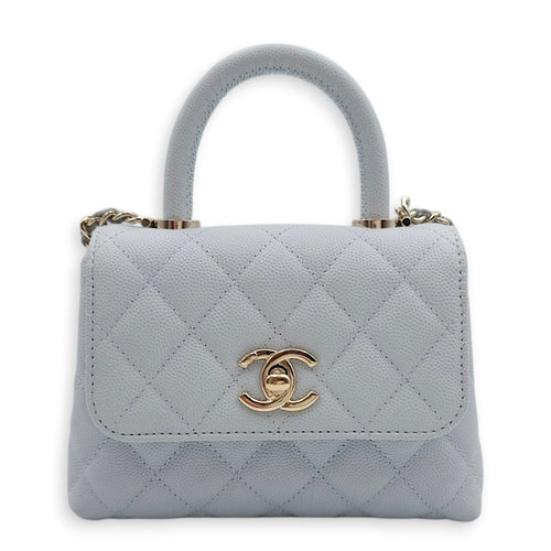 Coco Handle Quilted Micro Bleu Crossbody Bag in Caviar Leather, Gold hardware