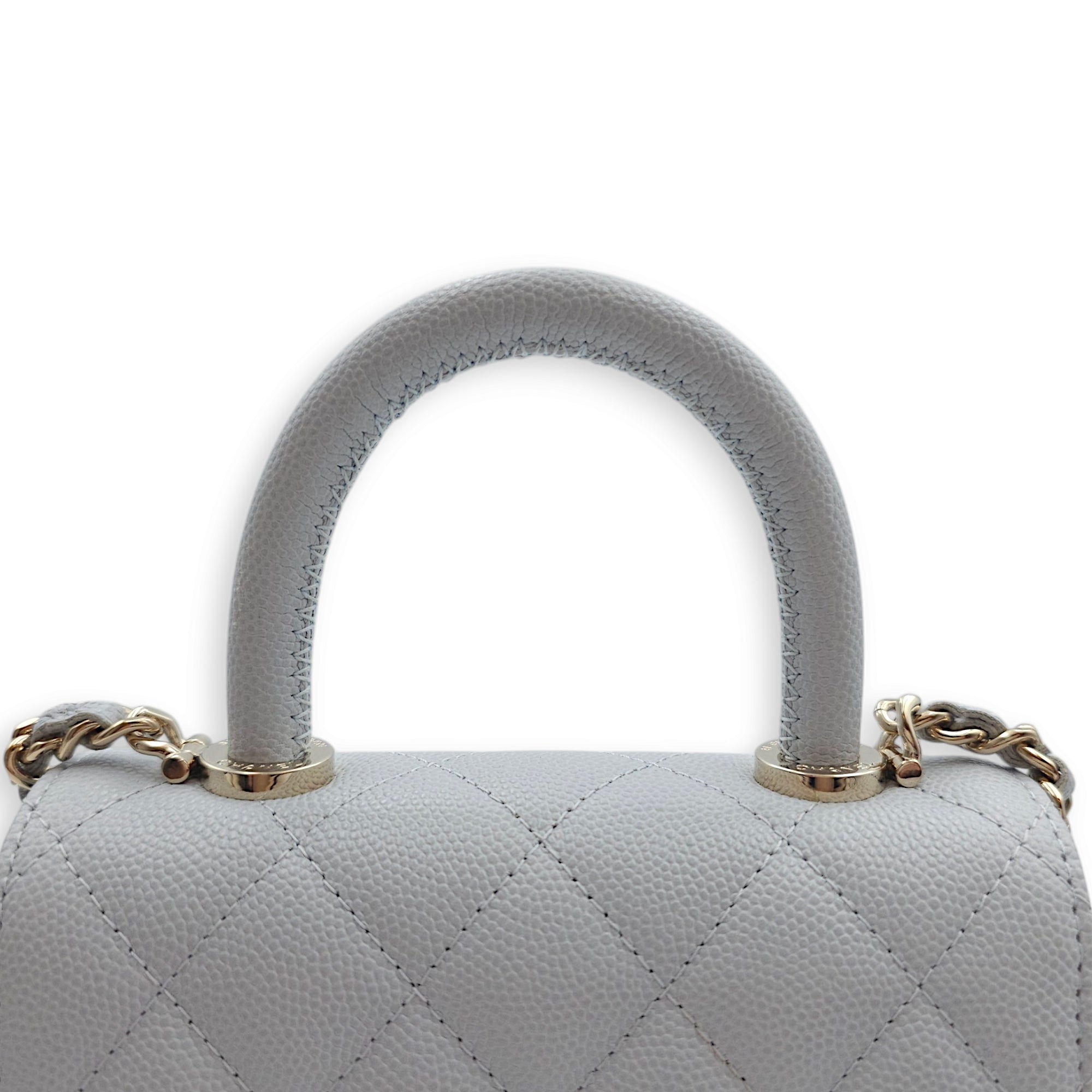 Coco Handle Quilted Micro Bleu Crossbody Bag in Caviar Leather, Gold hardware