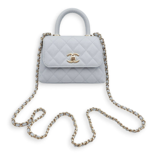 Coco Handle Quilted Micro Bleu Crossbody Bag in Caviar Leather, Gold hardware