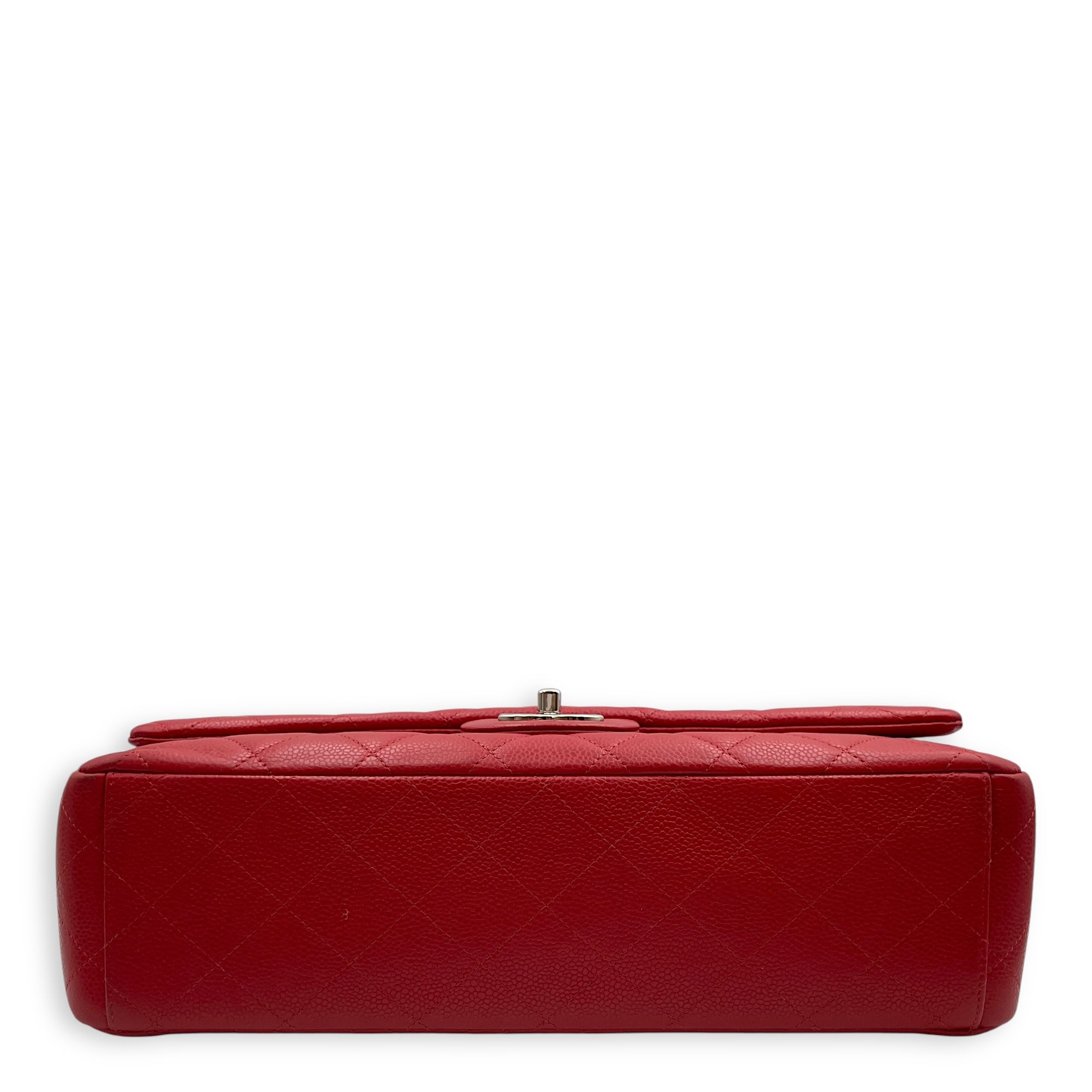 Classic Double Flap Maxi Red Shoulder Bag in Caviar Leather, Silver hardware