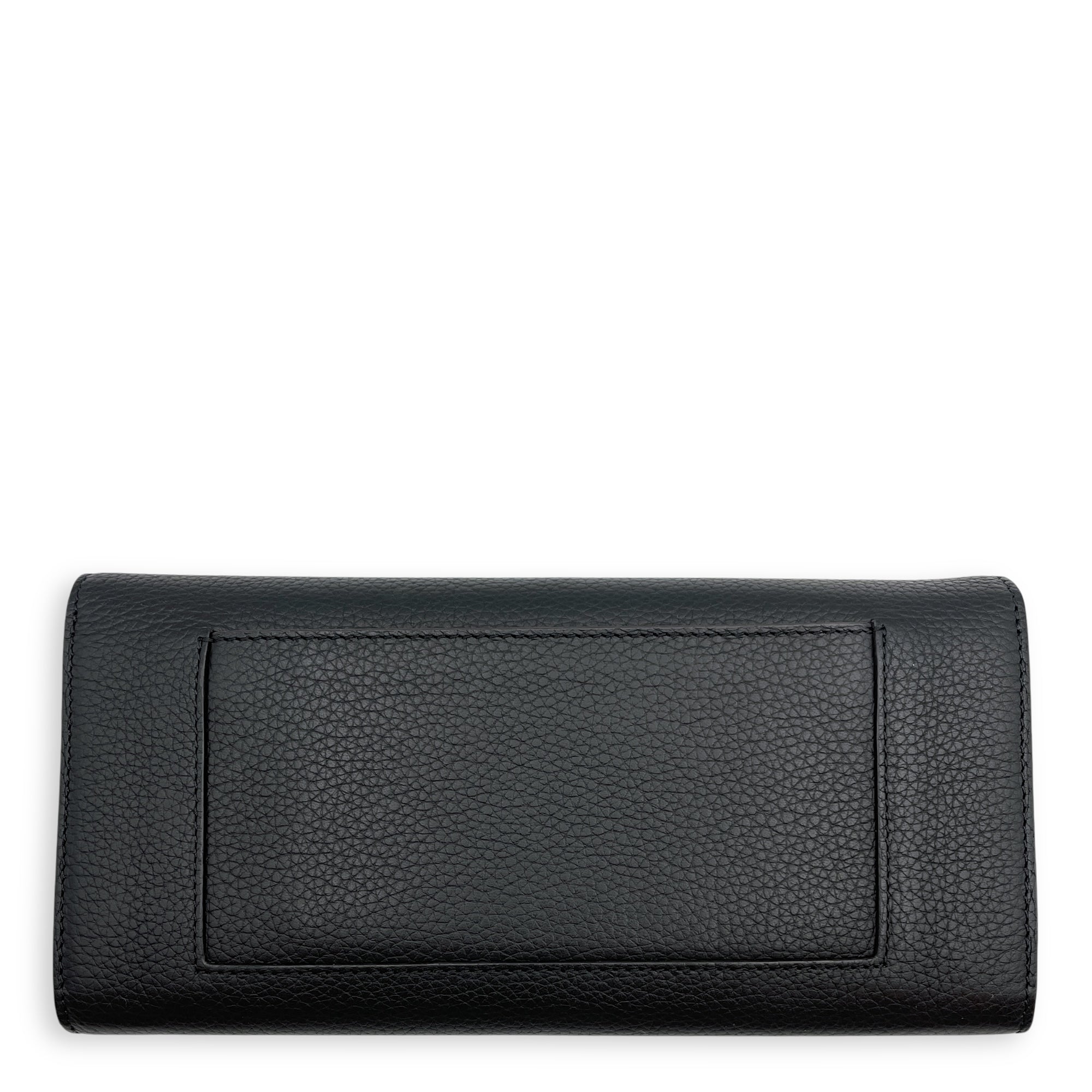 Multi Function Long Black Wallet in Calfskin, Silver hardware