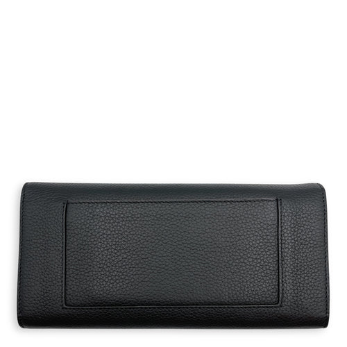 Multi Function Long Black Wallet in Calfskin, Silver hardware