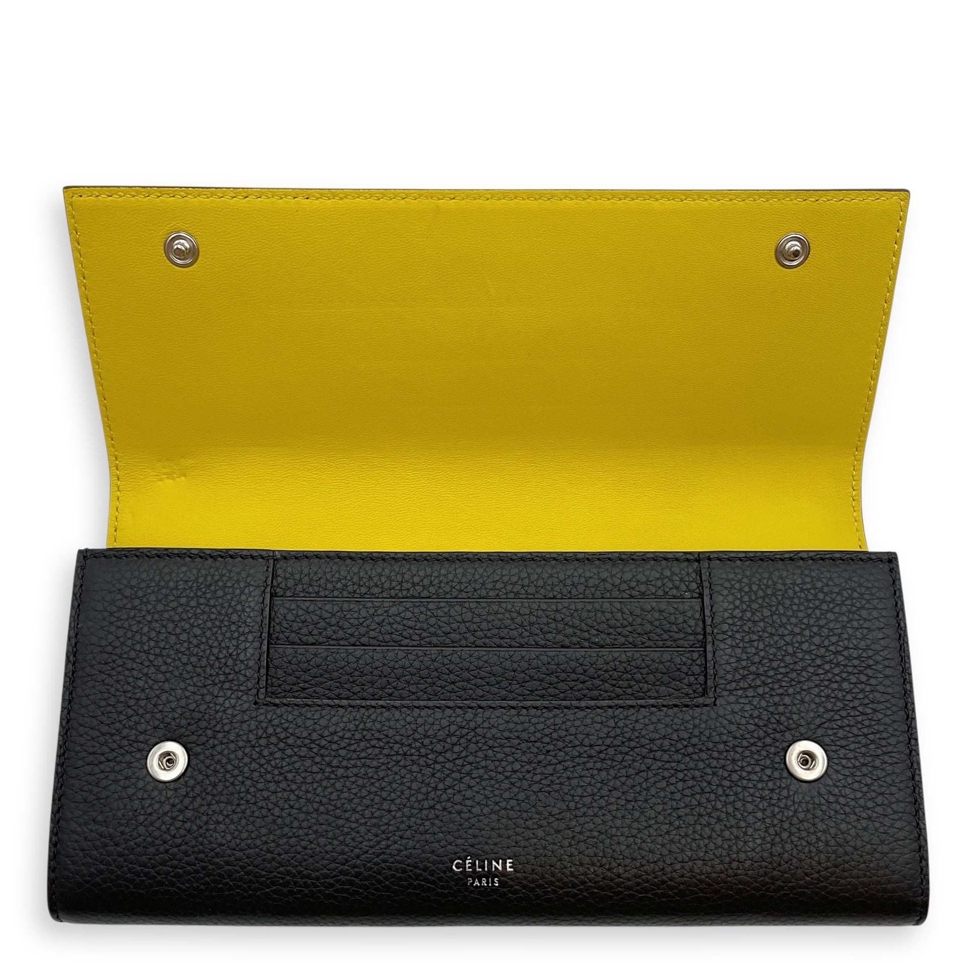 Multi Function Long Black Wallet in Calfskin, Silver hardware