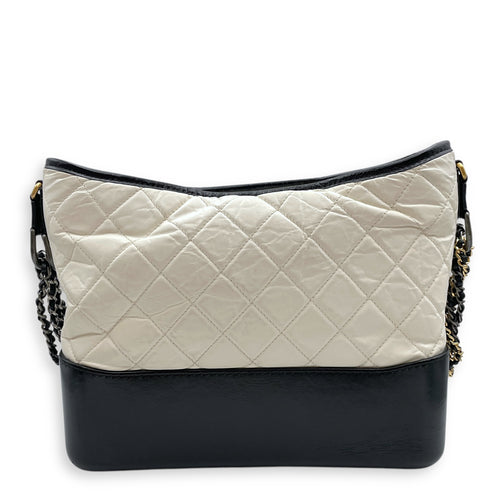 Quilted Gabrielle Medium White/Black in Distressed Leather, 3-Tone hardware