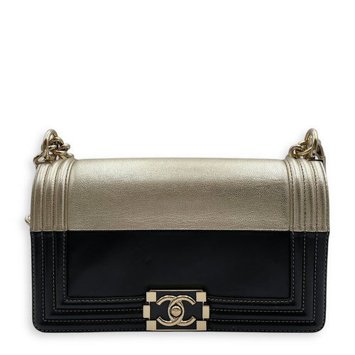 Bi-color Boy (25cm) Medium Black/Gold in Calfskin, Gold hardware