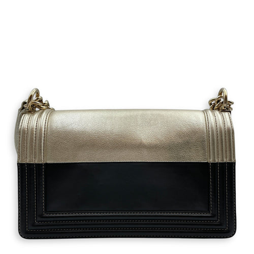 Bi-color Boy (25cm) Medium Black/Gold in Calfskin, Gold hardware