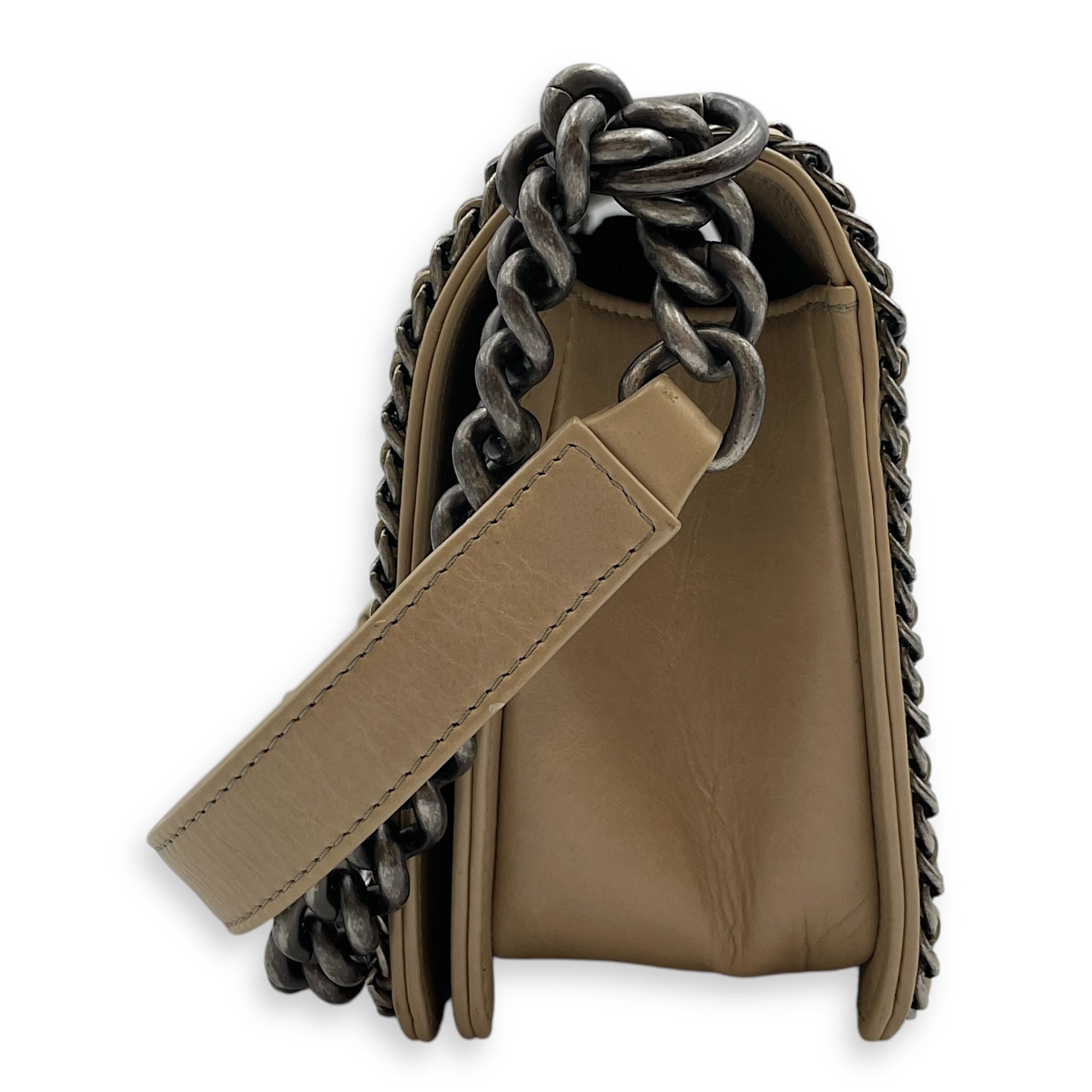 Chain Around Boy (25cm) Medium Beige in Calfskin, Ruthenium-finish Brass hardware