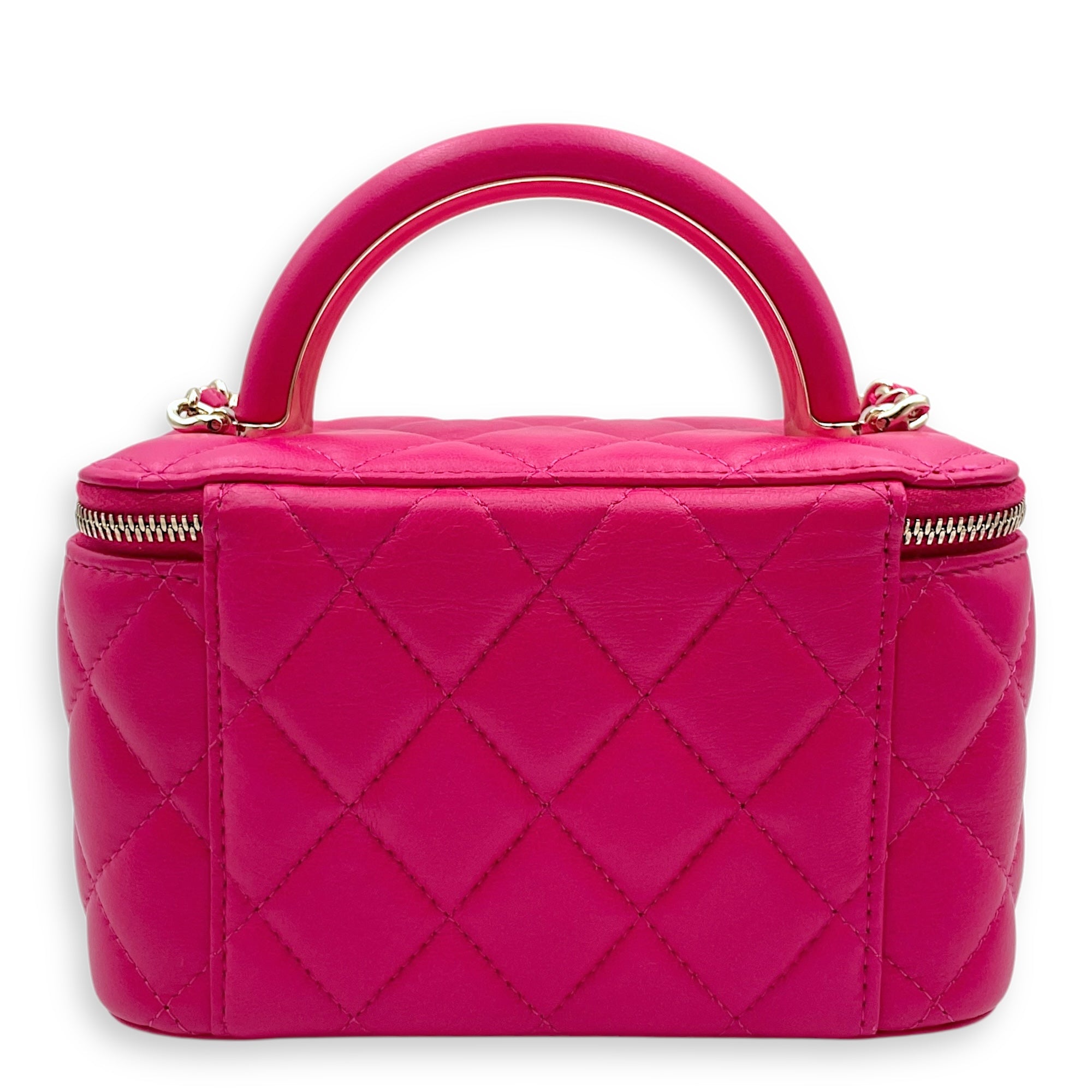 Quilted Top Handle Pink Vanity Bag in Lambskin, Gold hardware