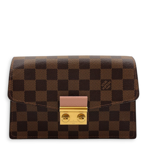 Croisette NM 20.5x12.5x5cm Damier Ebene and Pink Wallet On Chain in, Gold hardware