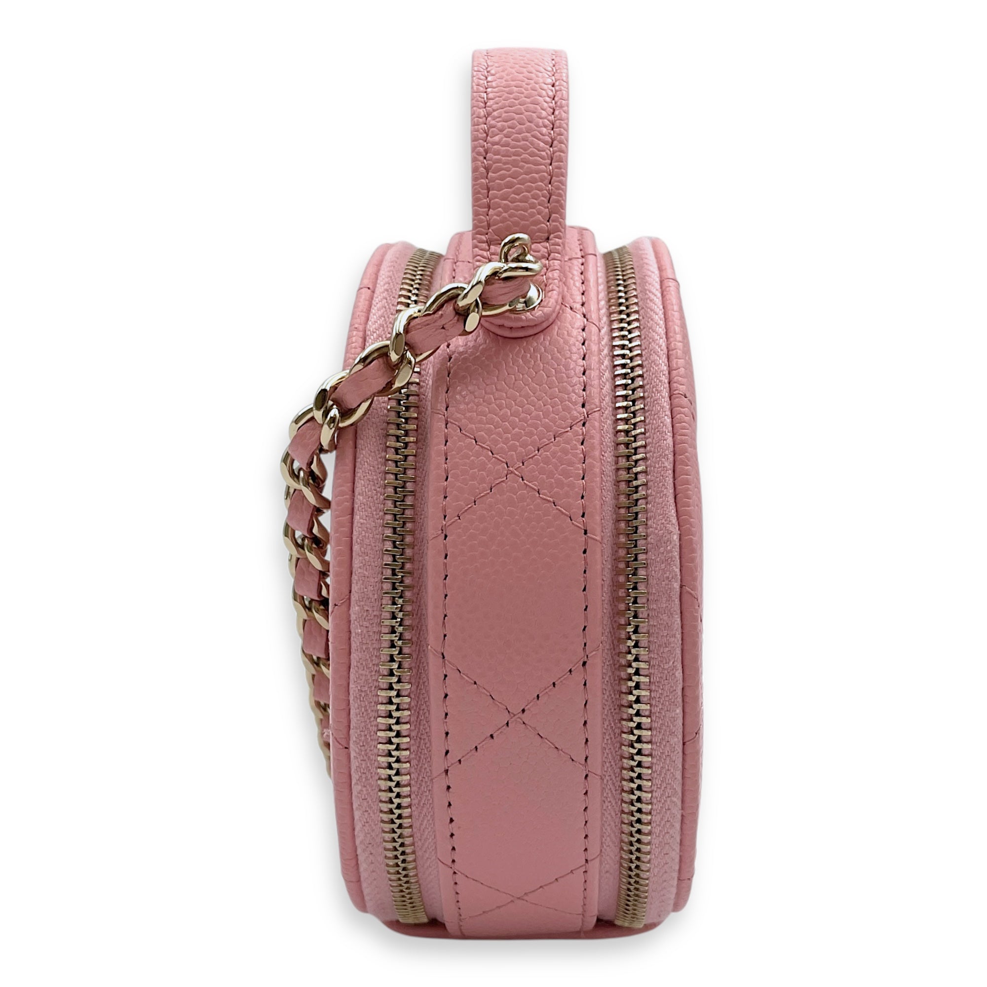 CC Quilted Round Mini Pink Vanity Bag in Caviar Leather, Gold hardware