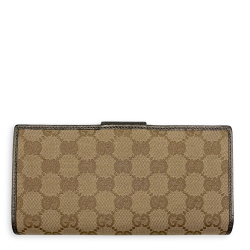 Abbey Long Brown Wallet in GG Monogram Canvas, boar leather, Gold hardware