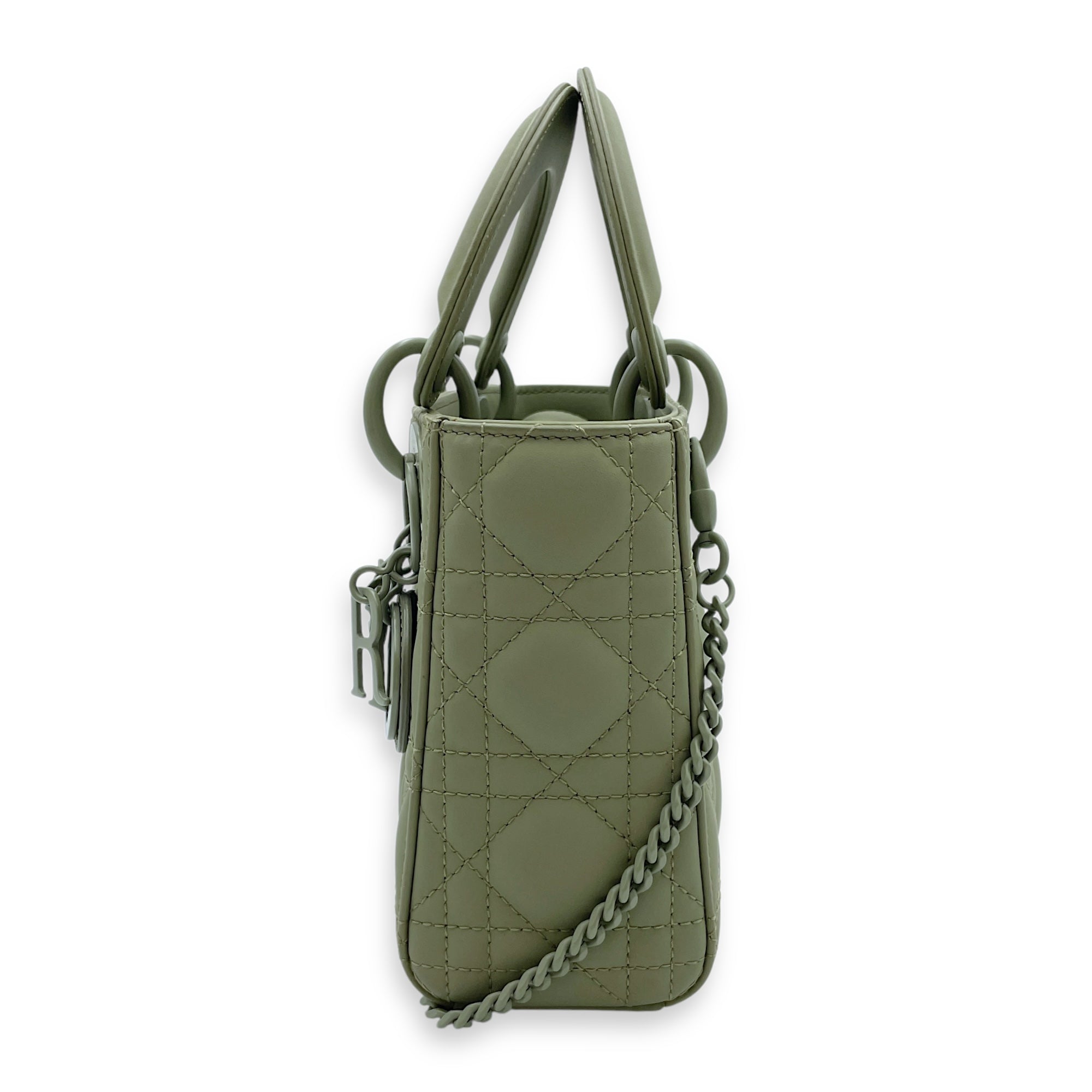 Lady Dior Flap Mini Green Crossbody Bag in Cannage Print Lambskin, Lacquered Metal hardware