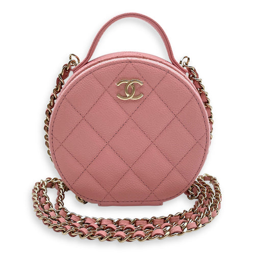 CC Quilted Round Mini Pink Vanity Bag in Caviar Leather, Gold hardware