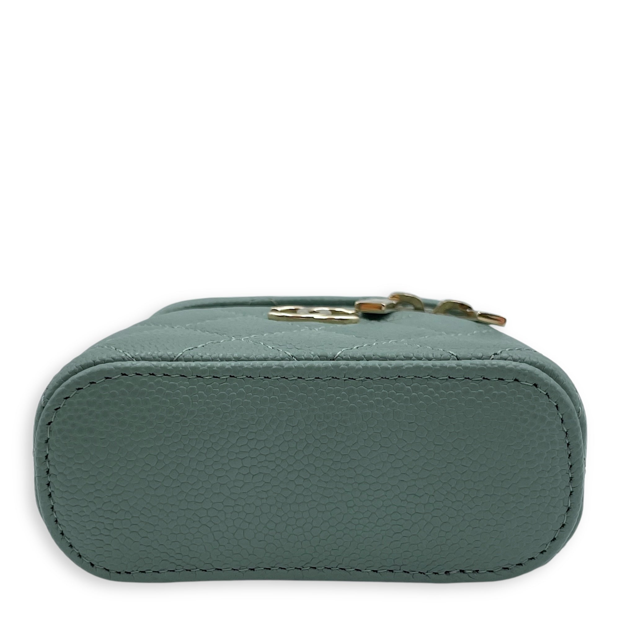 Quilted Mini Clutch with chain 9.5x10.5x4cm Green Crossbody Bag in Caviar Leather, Gold hardware