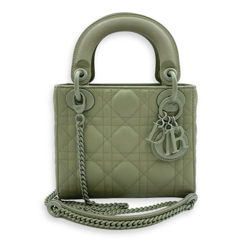 Lady Dior Flap Mini Green Crossbody Bag in Cannage Print Lambskin, Lacquered Metal hardware