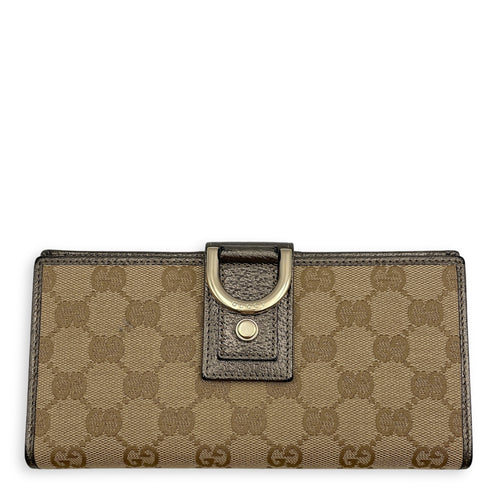 Abbey Long Brown Wallet in GG Monogram Canvas, boar leather, Gold hardware