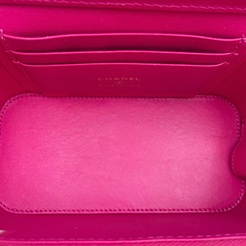 Quilted Top Handle Pink Vanity Bag in Lambskin, Gold hardware