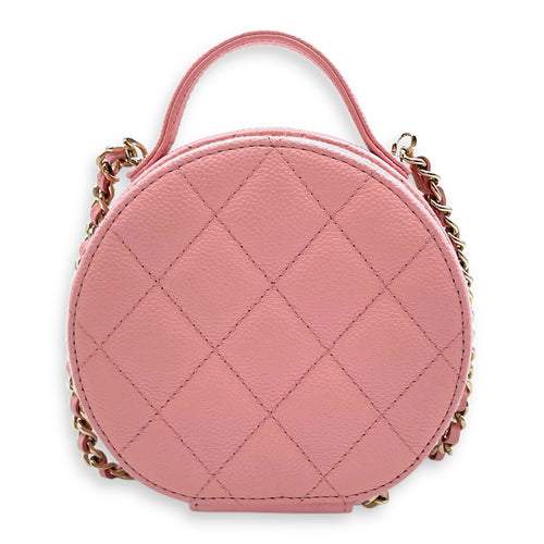 CC Quilted Round Mini Pink Vanity Bag in Caviar Leather, Gold hardware