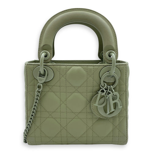 Lady Dior Flap Mini Green Crossbody Bag in Cannage Print Lambskin, Lacquered Metal hardware