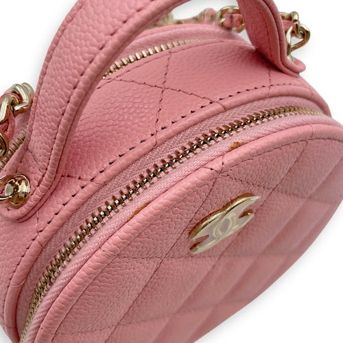 CC Quilted Round Mini Pink Vanity Bag in Caviar Leather, Gold hardware