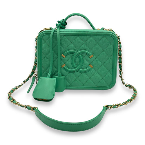 Filigree Medium Green Shoulder Bag in Caviar Leather, Gold hardware