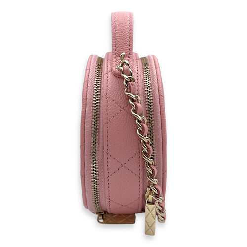 CC Quilted Round Mini Pink Vanity Bag in Caviar Leather, Gold hardware