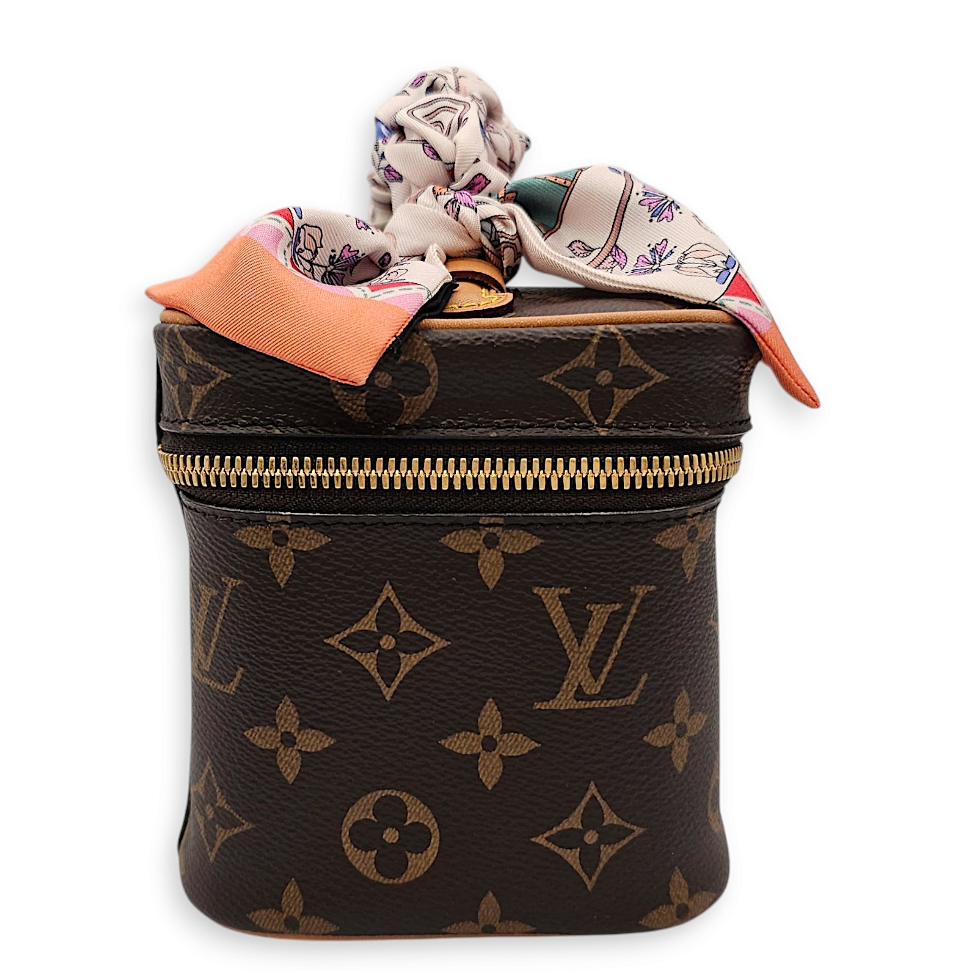 Mini Nice with lotus print bandeau Mini Brown Vanity Bag in Canvas, Gold hardware