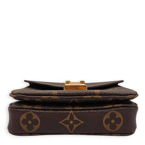 Metis Micro Brown Crossbody Bag in Canvas, Gold hardware