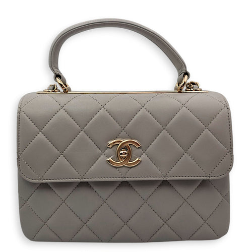 Trendy CC Flap Small Grey Shoulder Bag in Lambskin, Gold hardware