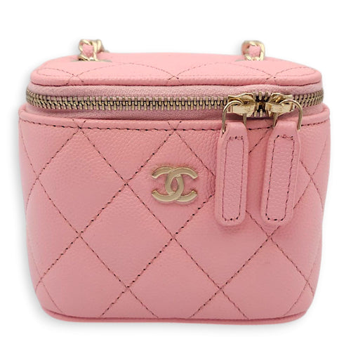 Quilted Mini Vanity Pink Vanity Bag in Caviar Leather, Gold hardware