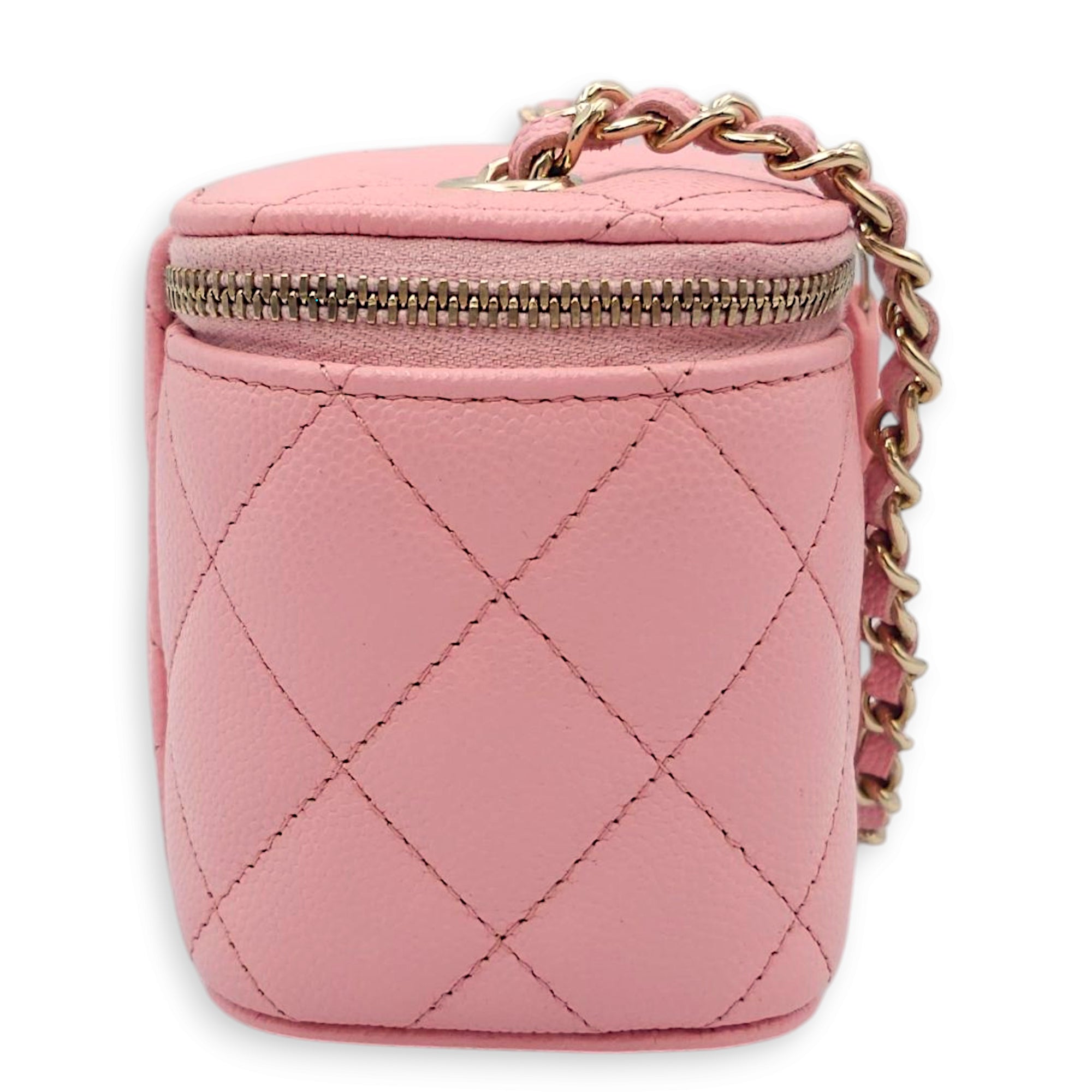 Quilted Mini Vanity Pink Vanity Bag in Caviar Leather, Gold hardware