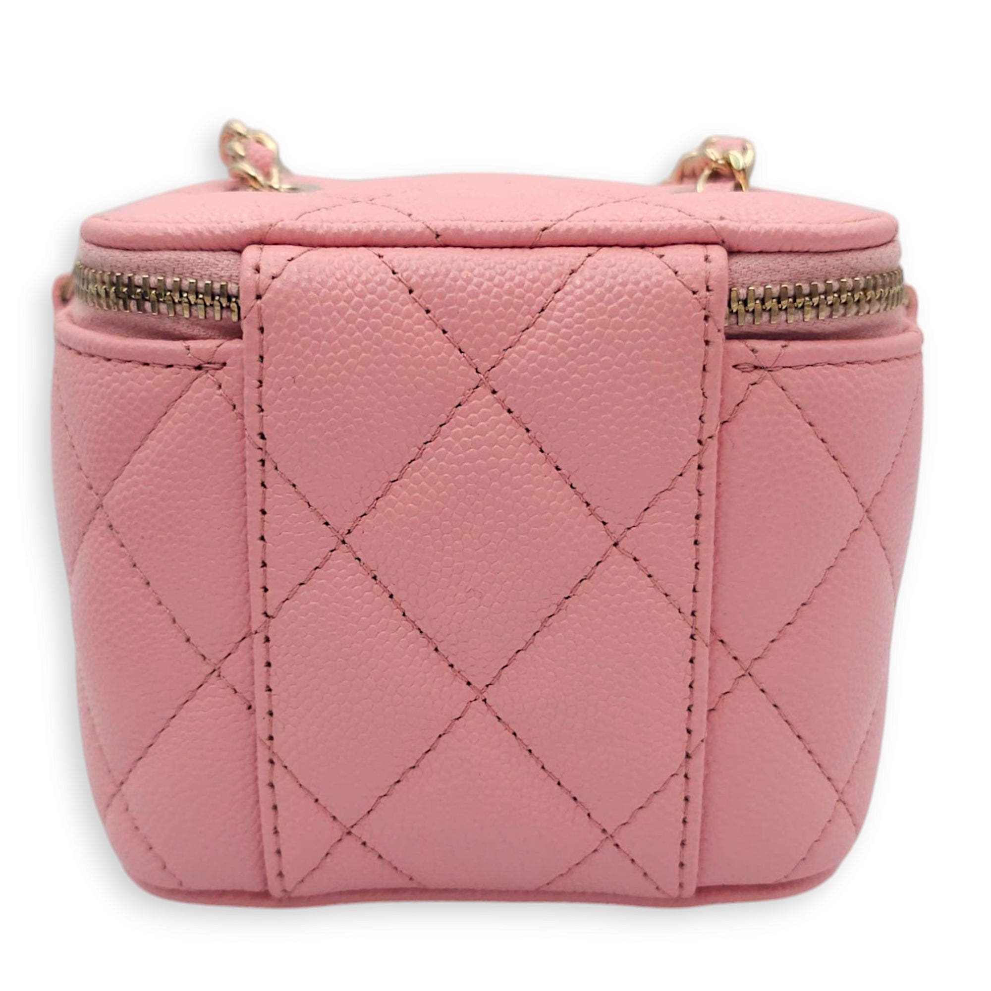 Quilted Mini Vanity Pink Vanity Bag in Caviar Leather, Gold hardware