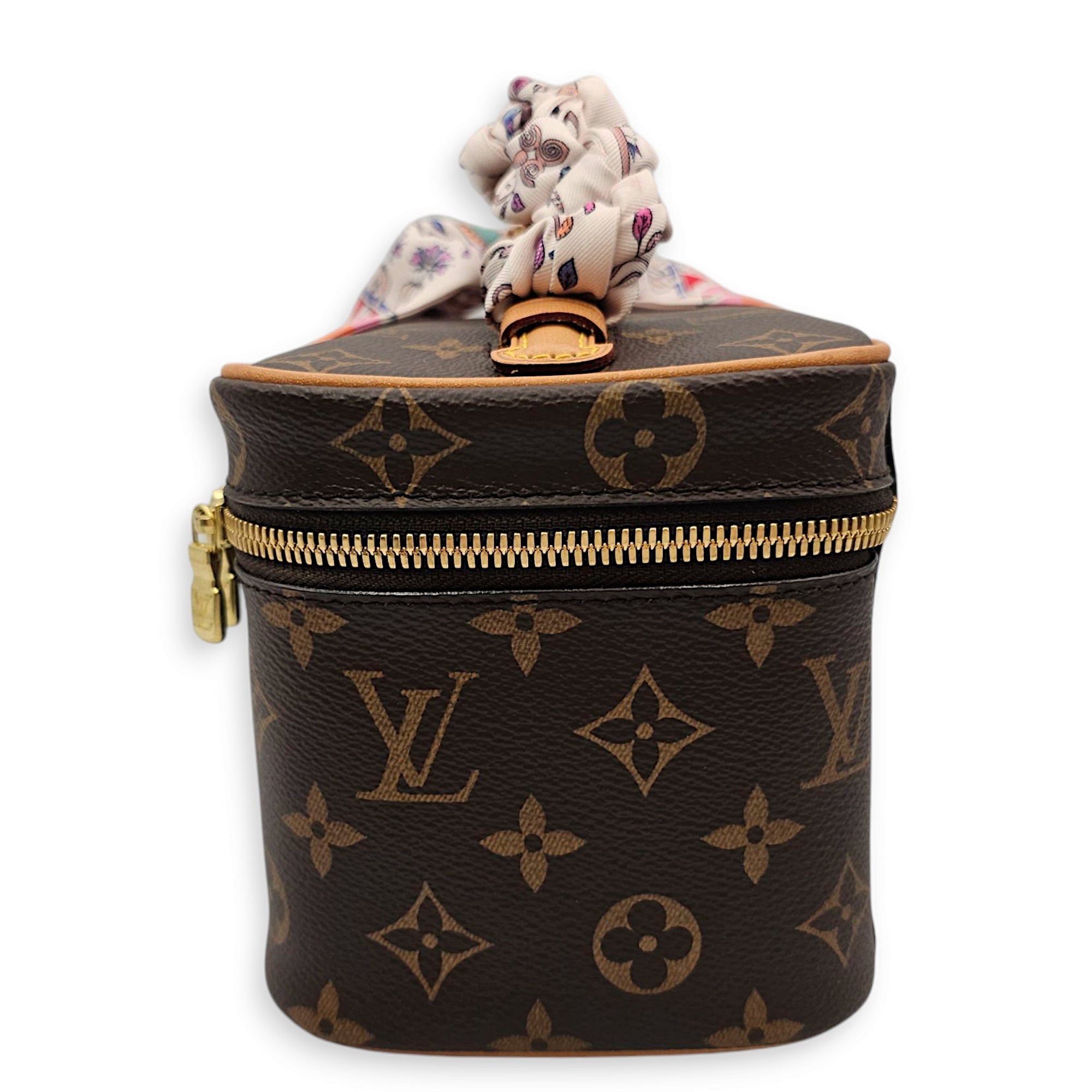 Mini Nice with lotus print bandeau Mini Brown Vanity Bag in Canvas, Gold hardware