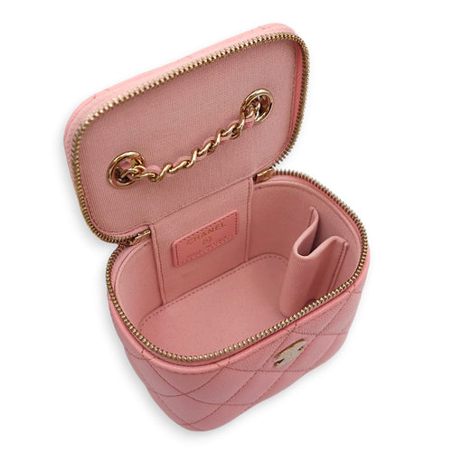 Quilted Mini Vanity Pink Vanity Bag in Caviar Leather, Gold hardware