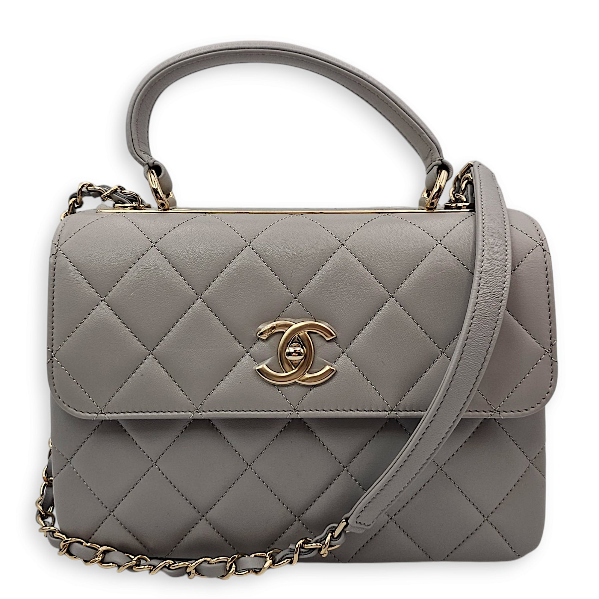 Trendy CC Flap Small Grey Shoulder Bag in Lambskin, Gold hardware