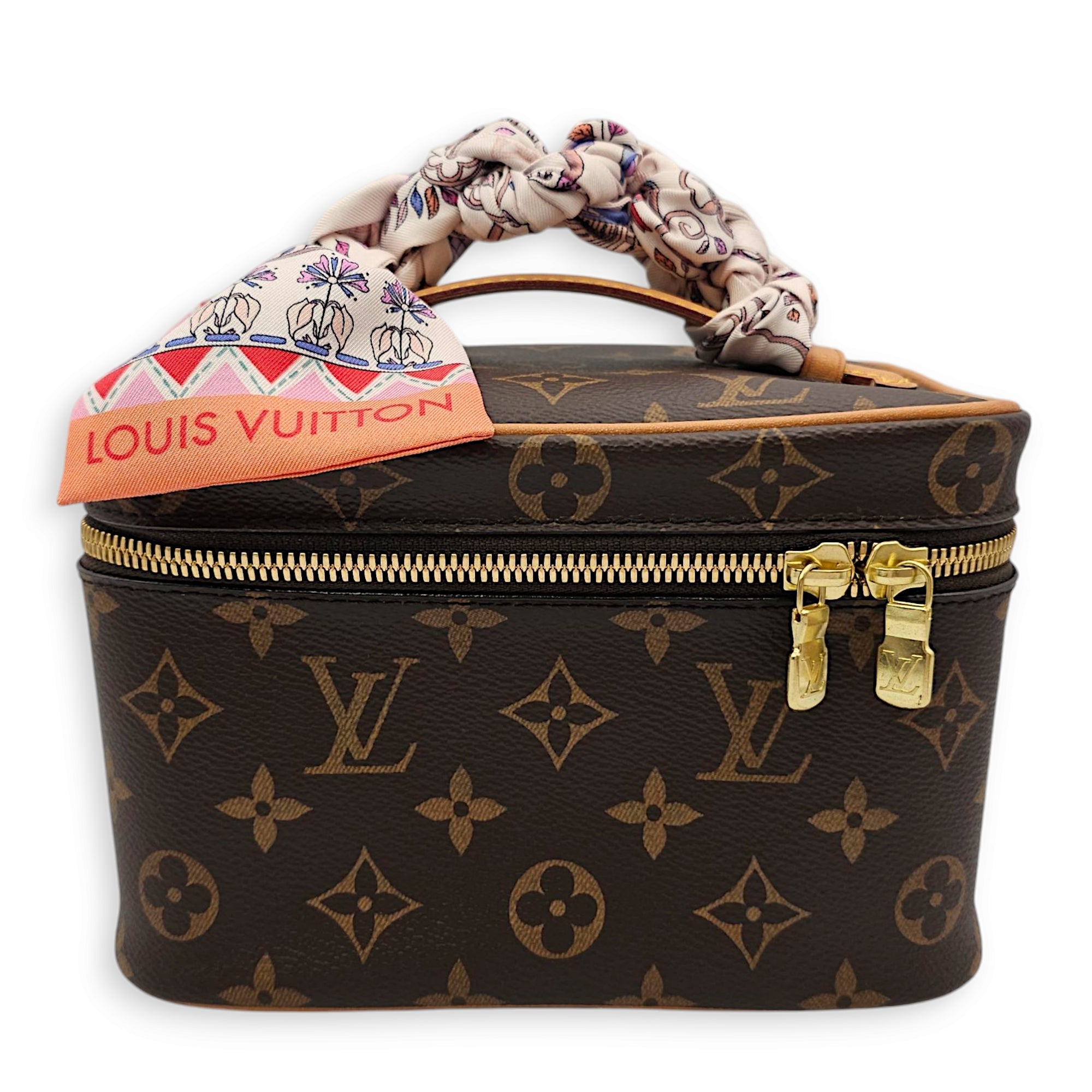 Mini Nice with lotus print bandeau Mini Brown Vanity Bag in Canvas, Gold hardware